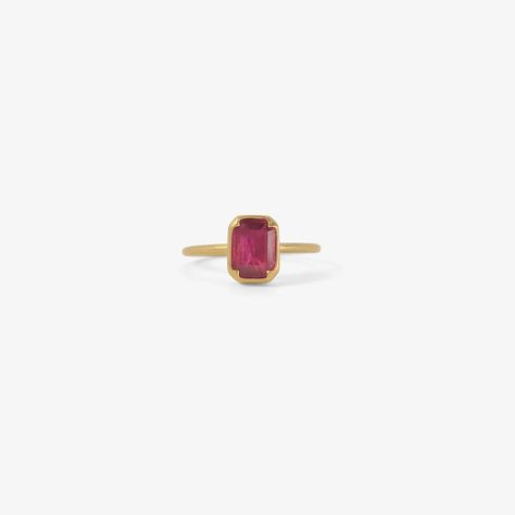 GABRIELLA KISS 18K & EMERALD-CUT RUBY RING, 1.5CT Ruby Bezel Ring, Gabriella Kiss, Tiny Landscape, Bezel Engagement Ring, Bezel Ring, Dendritic Agate, Lost Wax Casting, Tourmaline Ring, Ruby Ring