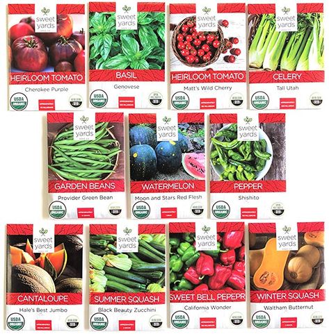 Amazon.com : Sweet Yards Seed Co Summer Vegetable Organic Variety Pack - 12 Unique Packets of Non-GMO USDA Certified Organic Pure Seeds : Gateway Organic Lawn Fertilizer, Summer Vegetable Garden, Lawn Fertilizer, Gardening Flowers, Summer Vegetable, Organic Seeds, Heirloom Tomatoes, Tomato Basil, Seed Packets