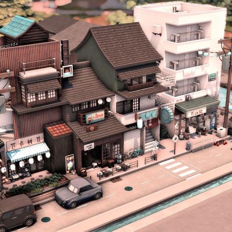 Japanese Townhouse Plan, Sims 4 Mt Komorebi Apartment, Japanese Bloxburg Town, Japan Apartment Building, Sims 4 Japanese Apartment, Sims 4 Korean House, Japanese Decals Bloxburg, Japan Bloxburg, Japanese Apartment Exterior