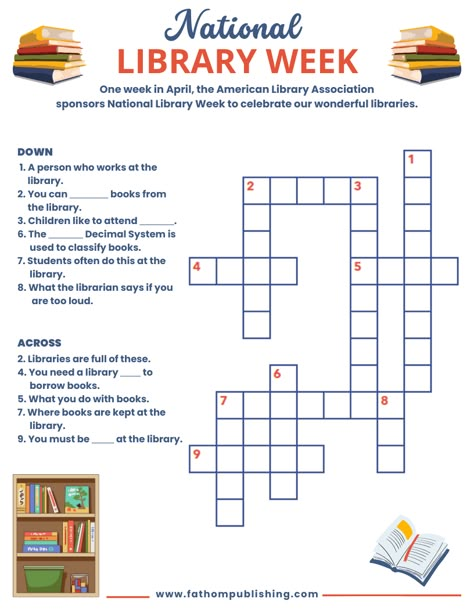 Help kids celebrate National Library Week with this free printable worksheet. #NationalLibraryWeek #freeprintable Library Programming Ideas, National Library Week Activities, National Library Week Ideas, Library Week Activities, Library Worksheets, Passive Programming Library, Book Club Ideas Hosting, Ivan Cruz, Passive Programming