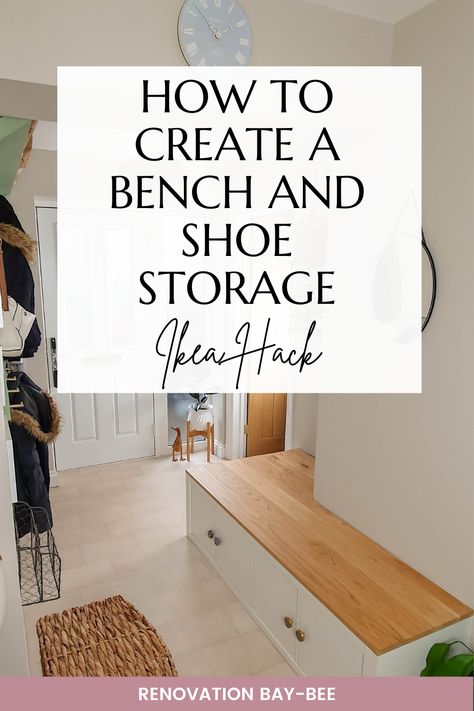 We love a IKEA hack and this IKEA Kallax into a hallway bench with shoe storage is a great one for your hallway. We're used to the IKEA Kallax bed and IKEA Kallax desk but what about an IKEA Kallax bench? Or IKEA Kallax shoe storage? Head to Renovation Bay-Bee to see our IKEA Kallax hack into a hallway bench with plenty of hallway shoe storage underneath. Ikea Bench Entryway, Ikea Hack Entryway Bench, Ikea Hallway Bench, Ikea Shoe Storage Hacks Entryway, Entry Ikea Hack, Kallax Hack Entryway, Shoe Ikea Hack, Hallway Storage Ideas Ikea Hacks, Kallax Shoe Bench