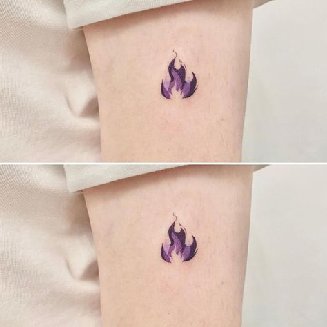 Minimalist Fire Tattoo, Small Badass Tattoos, Fire Tattoo Ideas, Tattoos For Females, Purple Tattoos, Flame Tattoos, Muster Tattoos, Fire Tattoo, Tattoos For Black Skin