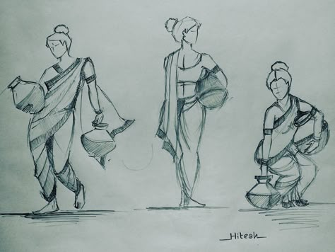 Composition Figure Drawing, Memory Drawing Figures, Human Figure Drawing Easy, Easy Human Figure Drawing, Human Composition Drawing, Easy Figure Drawing, Memory Sketch, Human Composition, Village Scene Drawing