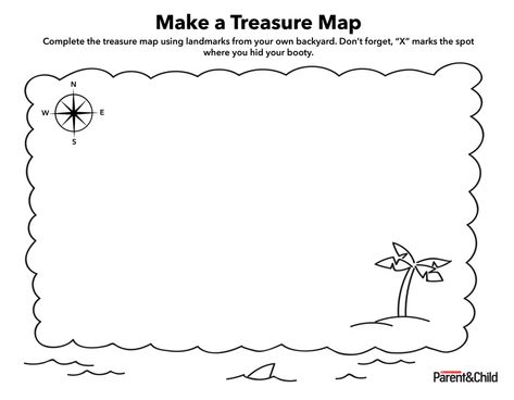 Help kids complete the treasure map using landmarks from your own backyard. Don't forget, 'X' marks the spot where you hit your booty. Treasure Map Coloring Page, Treasure Map Craft, Treasure Map For Kids, Treasure Map Template, Map Coloring Pages, Treasure Maps For Kids, Jake The Pirate, Map Clipart, Pirates Treasure