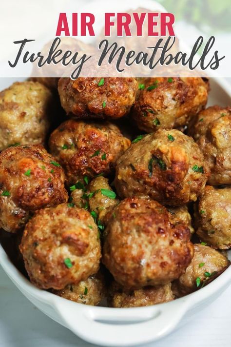 Air Fryer Turkey Meatballs are packed with flavor. These meatballs are a quick, easy, and delicious recipe that the whole family will enjoy. Air Fry Turkey, Air Fryer Turkey Meatballs, Fry Turkey, Turkey Meatballs Healthy, Air Fryer Turkey, Ground Turkey Meatballs, Healthy Ground Turkey, Turkey Meatball Recipe, Delicious Slow Cooker Recipes