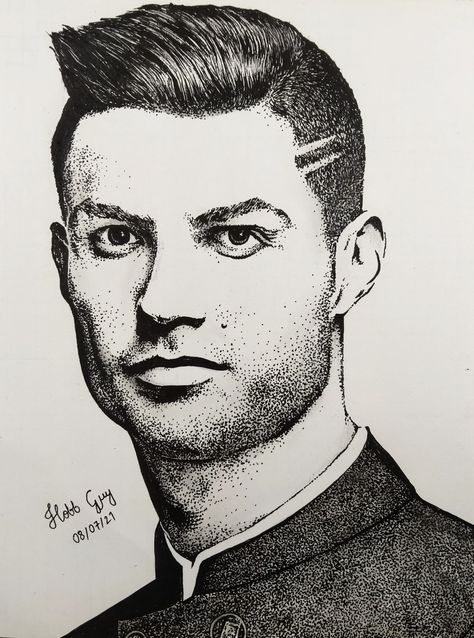 Cristiano Ronaldo Portrait, Hb Pencil, Facial Features, Pencil Sketch, Ballpoint Pen, Portrait Drawing, Gel Pens, Cristiano Ronaldo, Ronaldo