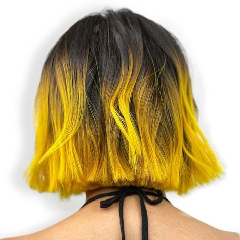 Yellow Balayage, Brown Hair Streaks, Yellow Hair Dye, Black Hair Ideas, Color Block Hair, Types Of Hair Color, Yellow Hair Color, Yellow Highlights, Brazilian Bond Builder