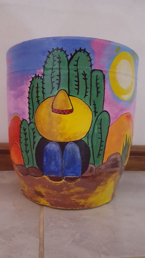 Painted Pot, Related Images, Cactus, Tile, Sun