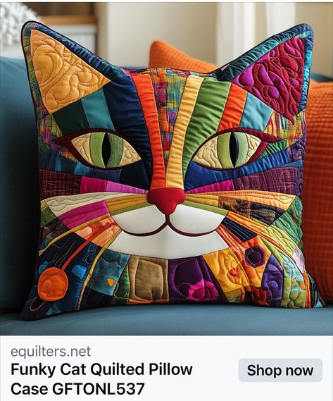 Cat Quilt Patterns, Quilt Pillow Case, Cat Quilts, Cat Cushion, Anna White Diy, Patchwork Pillow, Cat Quilt, Animal Quilts, Creation Couture