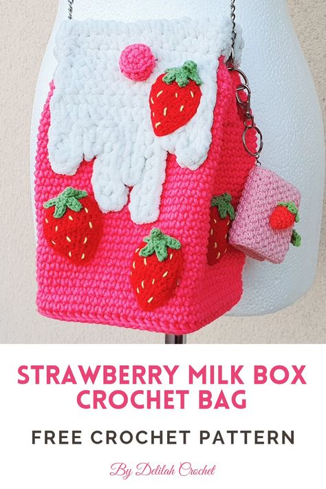 Crochet Strawberry, Crochet Bag Pattern Free, Crochet Design Pattern, Kawaii Crochet, Beginner Crochet Projects, Crochet Clutch, Crochet Amigurumi Free, Crochet Fashion Patterns, Fun Crochet Projects