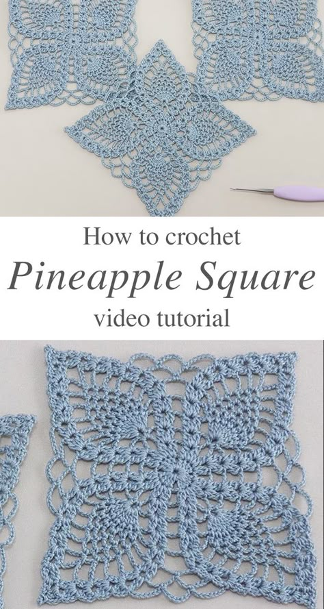 Lattice Square Crochet, Crochet Shapes Pattern Free, Pineapple Scarf Crochet Pattern, Crochet Pineapple Stitch Patterns Free, Pineapple Stitch Crochet Pattern, Crochet Lace Granny Square Pattern, Square Crochet Doily Pattern Free, Lacy Granny Square Crochet Pattern, Doily Patterns Square