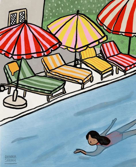 Dreamy scenes by the pool - inspired by a photo from @casa.lawa ⛱️🏊🏼‍♀️🍦🌞 Pool Water Color Ideas, Pool Party Illustration Art, Poolside Illustration, Watercolor Swimming Pool, Swimming Pool Illustration Art, Pool, Instagram, Art