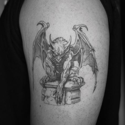 gargoyle tattoo that i did on my client, i was so happy that he allowed me to do this i wanted to test my limits and i feel like it turned so good. i can’t wait to see what else i would be capable of doing (: #orangecountytattooartist Gargoil Tattoo Gothic Gargoyles, Gargoyle Tattoo Design, Dracula Tattoo, Gargoyle Tattoo, Gothic Gargoyles, 18th Bday, Collar Bone Tattoo, Blackwork, So Happy