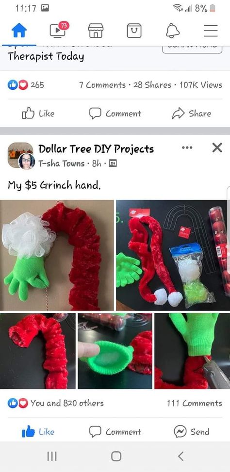 Grinch Arm Diy, Diy Grinch Legs For Tree, Diy Grinch Hand For Tree, Grinch Legs In Tree Diy, Mount Crumpit Grinch Diy, Diy Grinch Arm For Tree, Dollar Tree Grinch, Wreath Hanger Grinch Arm, Celebrate Yule