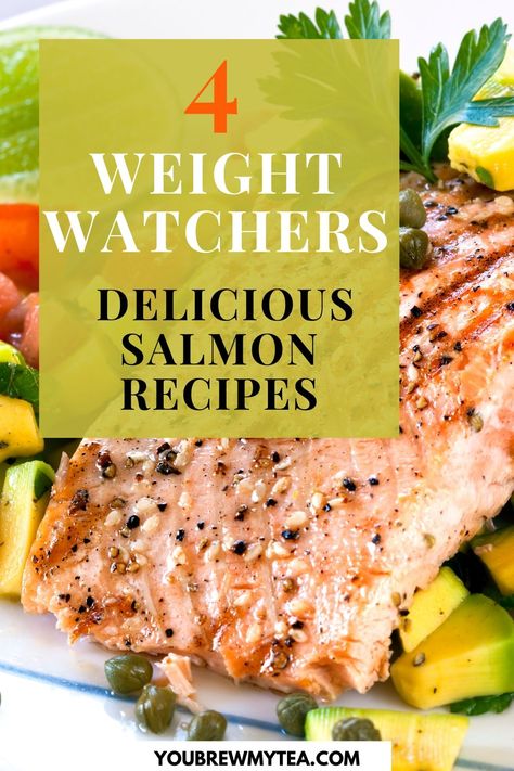 It’s great that you can eat salmon with Weight Watchers. You Brew My Tea offers you 4 delicious salmon recipes that are easy, a great source of omega-3 and you won’t want to pass up. These recipes include some of your favorite ingredients like ginger, mushrooms, potatoes, fresh dill, mango, jalapeno peppers and chili powder - if you love spicy. The selections are so different that you will enjoy the variety. So if you are ready to begin cooking download here… #salmon #wwsalmon #weightwatchers Ww Fish Recipes, Salmon Weight Watchers Recipes, Weight Watchers Fish Recipes, Ww Salmon Recipes, Ginger Salmon Recipes, Low Fat Salmon Recipes, Weight Watchers Salmon Recipes, Low Calorie Salmon Recipes, Weight Watchers Salmon