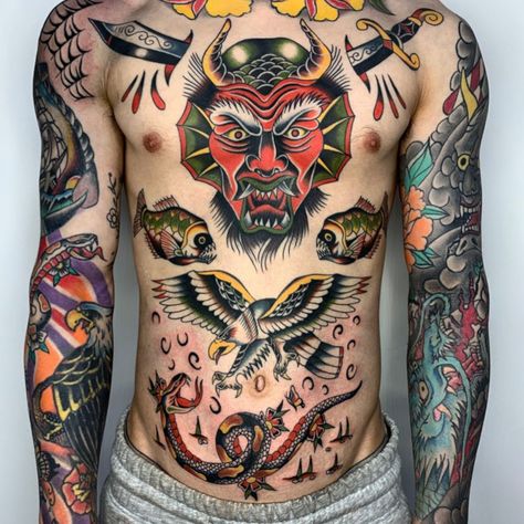 American Traditional Tattoos - The Honorable Society Los Angeles Traditional Tattoos Color, Aztec Tattoos Sleeve, Tattoos Color, Tato Tradisional, Americana Tattoo, American Traditional Tattoos, Traditional Tattoo Old School, Traditional Style Tattoo, Tattoo Shading