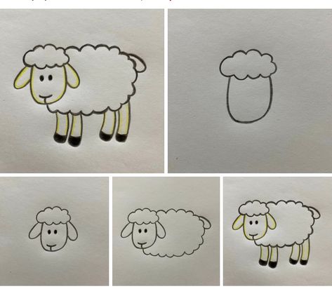 Drawing Pictures For Kids, Pencil Sketches Easy, Easy Animal Drawings, Easy Art For Kids, Drawing Lessons For Kids, Cute Lamb, Simple Drawings, Stitch Drawing, Art Basics