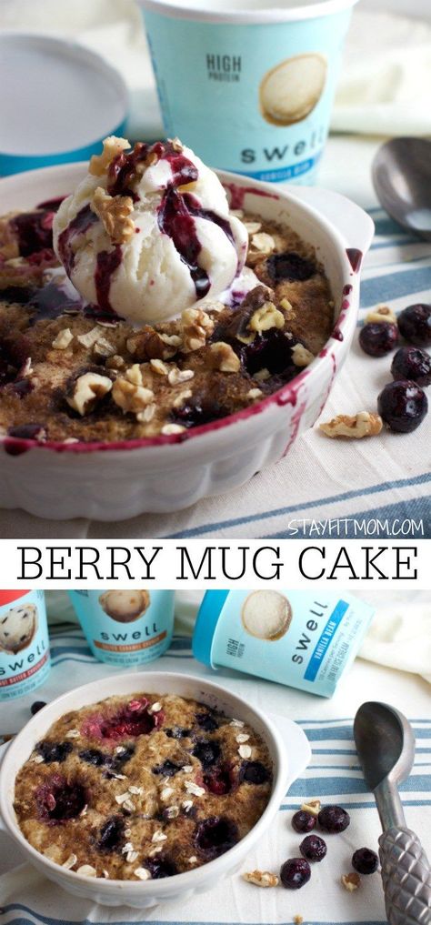 Berry Mug Cake, Low Fat Ice Cream, Stay Fit Mom, Cake And Ice Cream, Ice Cream Month, Caramel Crunch, Macro Friendly Recipes, Protein Ice Cream, Kodiak Cakes