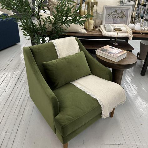 This olive green Missy Club Chair complements our Wilder Side Table in mango wood beautifully. Consider incorporating linens & plants into the setting to add depth and texture. Green Chair, Club Chair, Oak Floors, Club Chairs, Mango Wood, Olive Green, Side Table, Mango, Texture