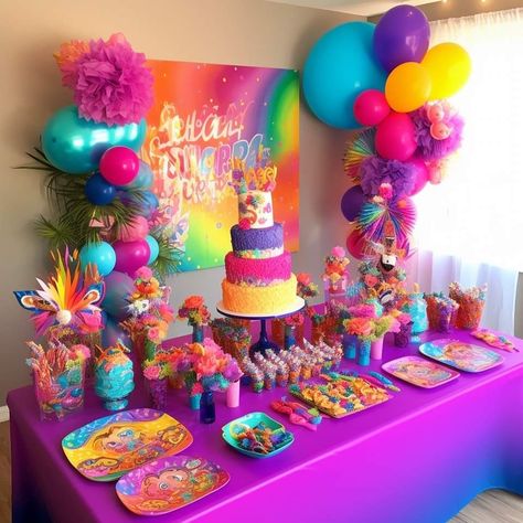 Lisa Frank Birthday, Lisa Frank Party, Lisa Frank Birthday Party, Dolphin Birthday Parties, Roller Skate Birthday Party, Skate Birthday Party, 80s Party Decorations, Candy Theme Birthday Party, Trolls Birthday Party