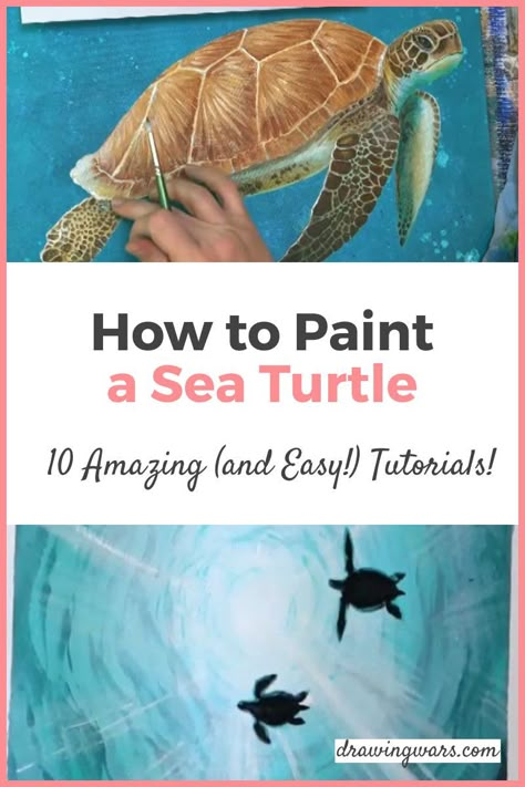 How To Paint Sea Turtles Acrylic, Sea Turtle Painting Acrylic Step By Step, How To Paint A Turtle On Canvas, Sea Turtle Painting Tutorial, Sea Turtle Art Painting Acrylic, Sea Turtle Painting Ideas, Acrylic Turtle Paintings, Painted Sea Turtle, Sea Life Painting Acrylic