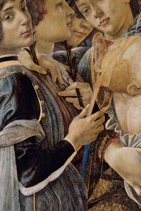 Mary with the Child and Singing Angels (detail), Sandro Botticelli, 1477 Singing Angels, Botticelli Art, Botticelli Paintings, Tempera Painting, Italian Paintings, Sandro Botticelli, Historical Painting, Italian Painters, Sea Art