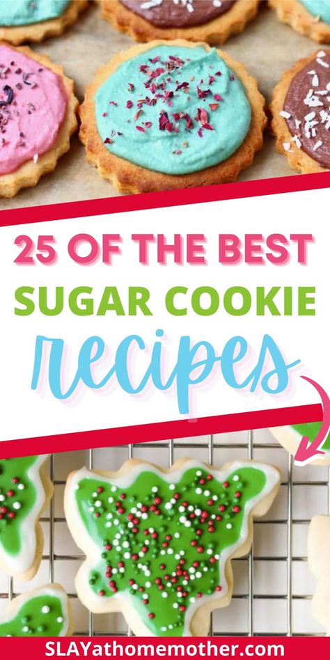 These sugar cookie recipes are amazing! Make them with friends and fmsily this holiday season for a sweet treat! #christmasrecipes #christmas #slayathomemother #cookierecipes #cookies Best Christmas Sugar Cookies, Christmas Sugar Cookies Easy, Sugarbelle Cookies, Sugar Free Icing, Sugar Cookie Recipes, Healthy Sugar Cookies, Making Sugar Cookies, Drop Sugar Cookies, Sour Cream Sugar Cookies