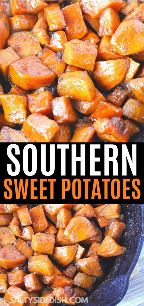 Sweet Potato And Yam Recipes, Sauted Sweet Potato Recipes, Southern Dinner Sides, Sweet Potatos On Stove, Sweet Potato Recipes Southern, Making Sweet Potatoes, Smothered Sweet Potatoes, Sweet Potato Recipes Black People, Sweet Potato On The Stove