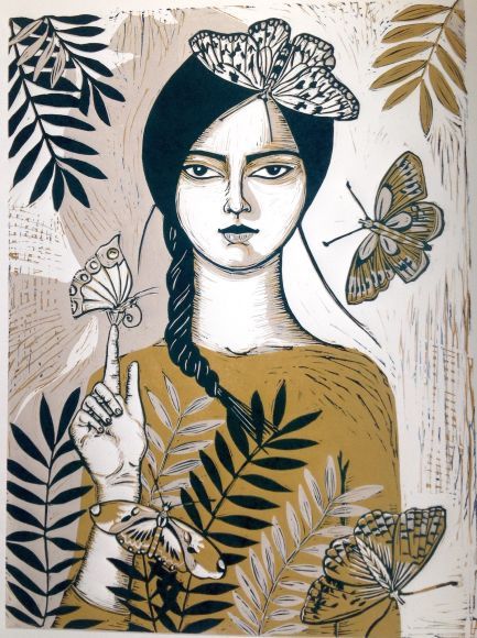 Butterfly Perch Alison Headley, Linocut Artists, Linocut Art, Woodcuts Prints, Buy Original Art, Arte Pop, West London, South West, Linocut Prints