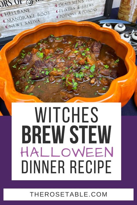 Eyeball Soup Halloween, Soup For Halloween Party, Witch’s Brew Stew, Witch Soup Recipe, Witches Brew Stew Crock Pot, Witches Stew Recipe, Halloween Soup Ideas, Disney Halloween Food, Witch Stew