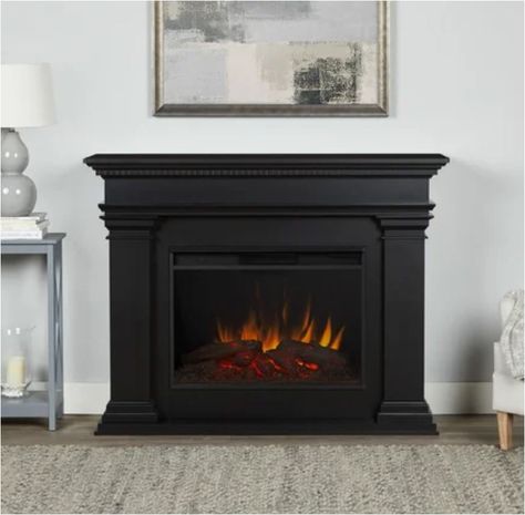 Contemporary Electric Fireplaces Fireplace Facelift, Black Electric Fireplace, Electric Fireplace With Mantel, Fireplace Update, Black Fireplace, Real Fire, Real Flame, Faux Fireplace, Fireplace Ideas