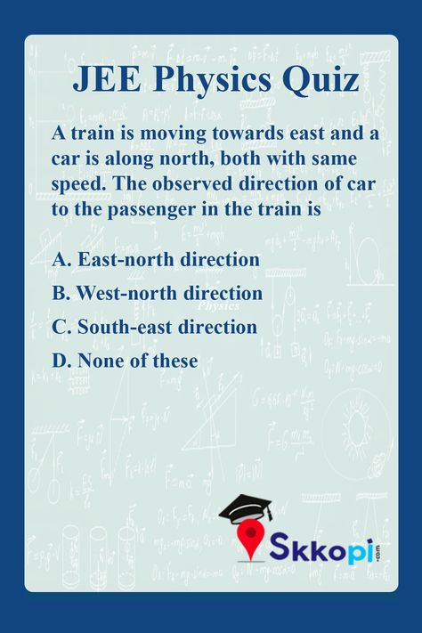 Let's test your preparation level for JEE main exam for Physics subject.  #JEEMains #jeemain #jee #jeemain #iit #students #cbse #jeeexam #jee2020 #jeeexam2020 #jeemains #JEE  #physics #physicsmcqs #physicsmcq #jeephysics #jeephysics2020 #jeephysics2021 #jeephysicspreparation Jee Physics, Physics Quiz, Jee Exam, Jee Main, Jee Mains, East Direction, Math Tutorials, A Train, Maine