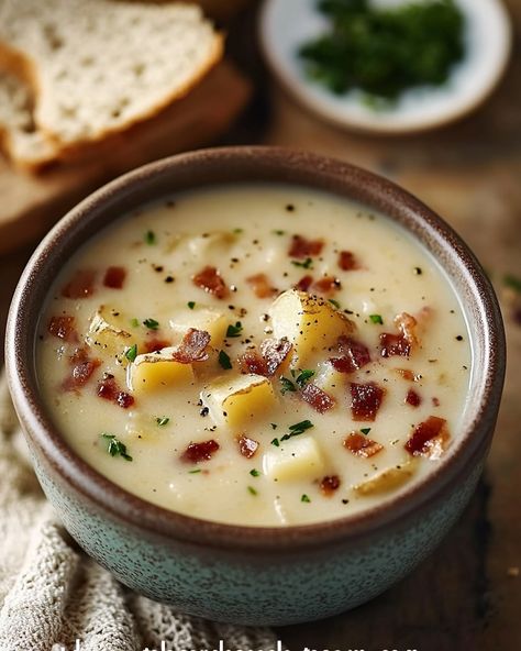 🧀 Cheesy Bacon Potato Soup 🥓 Warm your family’s hearts with this creamy, comforting potato soup! Perfect for busy days, this crockpot recipe lets you spend more time with loved ones while dinner cooks itself. 🥔 Ingredients 🥓 - 6 cups of diced potatoes, peeled - 1 cup of shredded cheddar cheese - 1/2 cup of cooked and crumbled bacon - 1 packet of ranch seasoning mix - 4 cups of chicken or vegetable broth - 1 cup of heavy cream (or half-and-half for a lighter version) - Salt and peppe... Cheesy Bacon Potato Soup, Bacon Potato Soup, Cheesy Bacon Potatoes, Queens Food, Food Fest, Bacon Potato, Ranch Seasoning Mix, Crockpot Recipe, Scary Dogs