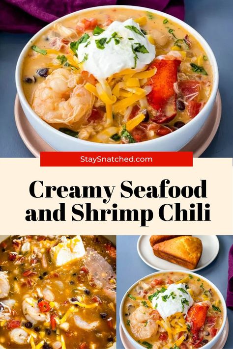 Shrimp Chili Recipe, Seafood Chili Recipe, Healthy Lobster Recipes, Seafood Chili, Chili Video, Pescatarian Food, Shrimp Meal Prep, Homemade Chili Seasoning, Creamy Seafood