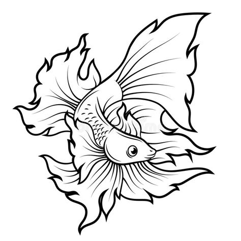 Siamese Fighter Fish, Line Art Tattoo Design, Fish Line Art, Fighter Fish, Art Tattoo Design, Line Art Tattoo, Aquatic Art, Aggressive Animals, Fish Silhouette