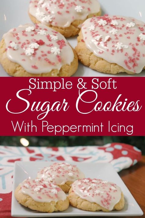 These sugar cookies are soft and amazing and made even better with a peppermint icing. They are so easy to make and require no chilling so you can whip them up for Christmas party in no time. They are one of my favorite Christmas cookies. #ChristmasCookies #Cookies #Peppermint Cookie Exchange Recipes Easy, Peppermint Icing, Cookies With Peppermint, Cookies Peppermint, Christmas Recipe Book, Favorite Christmas Cookies, Christmas Cookie Exchange Recipes, Peppermint Treats, Cookie Exchange Recipes