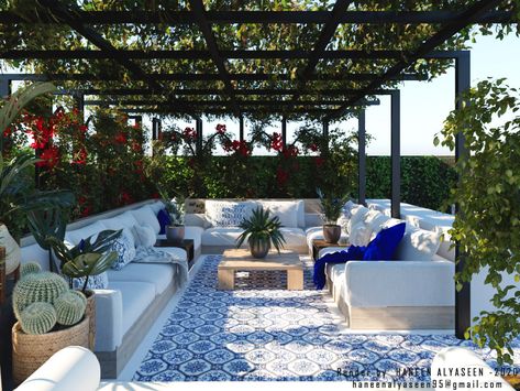 Moroccan Inspired Backyard, Morocco Garden Design, Moroccan Landscape Design, Moroccan Terrace Ideas, Andalusian Terrace, Moroccan Style Courtyard, Moroccan Pool Design, Moroccan Style Garden, Moroccan Riyadh