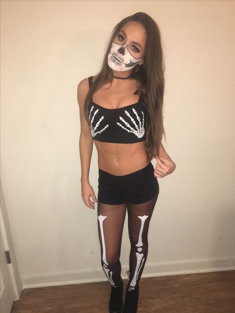 Halloween Costume And Makeup, Skeleton Halloween Costume, Skeleton Halloween, Halloween Skeletons, Halloween Makeup, Halloween Costume, Skeleton, Halloween Costumes, Crop Tops