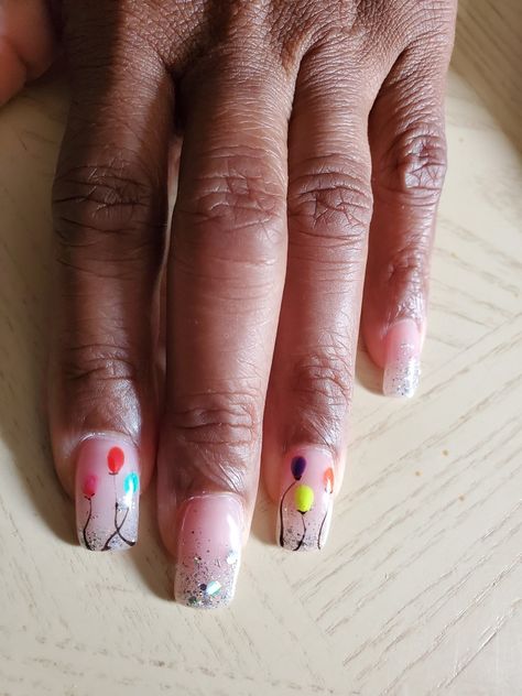 Nail designs with balloons Ballon Nails, Balloon Nail Art, Balloon Nails, Moms Nails, Nails With Glitter, Nail Polish Designs, Birthday Nails, Nails Done, How To Do Nails