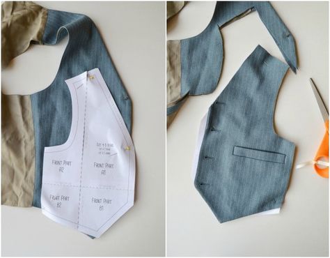 How to Upcycle a Vest • Heather Handmade Sewing A Vest, How To Sew A Vest, How To Make A Vest, Upcycle Vest, Things To Sew For Men, Diy Vest Pattern, Vest Pattern Sewing, Men Vest Outfits, Diy Vest