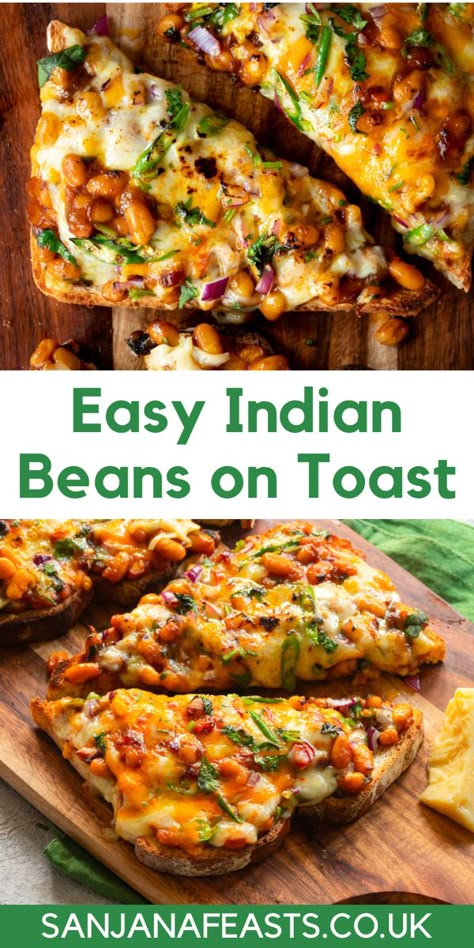 Baked beans and cheese on toast. Grilled until brown and cut into slices. Indian Beans, Orzo Skillet, Creamy Beans, British Nostalgia, Mediterranean Orzo, Indian Breakfast Recipes, Can Of Beans, Beans On Toast, Veg Snacks