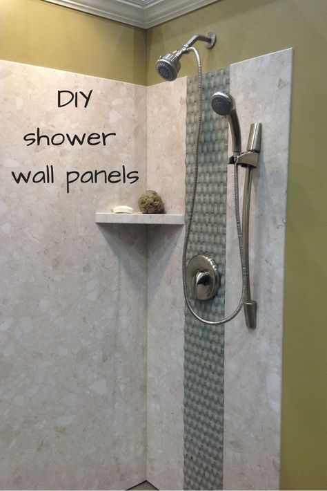 DIY shower wall panels can have a dramatic look. This project uses a PVC backed composite wall system with a digital image of a "calabria" stone pattern. Another cool feature of this project is the basket weave glass tiles in the center!  (scheduled via http://www.tailwindapp.com?utm_source=pinterest&utm_medium=twpin&utm_content=post1079201&utm_campaign=scheduler_attribution) Bathroom Wall Board, Modern Showers, Acrylic Shower Walls, Vinyl Wall Panels, Bathroom Shower Panels, Bathroom Shower Walls, Wall Paneling Diy, Bathroom Wall Panels, Shower Wall Panels