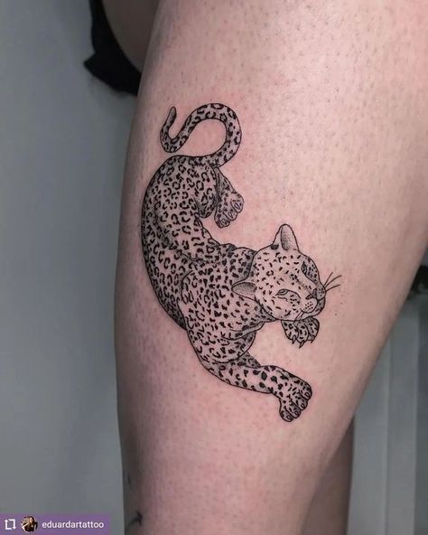 Leopard Tattoo, Leopard Tattoos, Tattoo Thigh, Tattoo Tattoo, Thigh Tattoo, Leg Tattoos, Skull Tattoo, Triangle Tattoo, Tatting