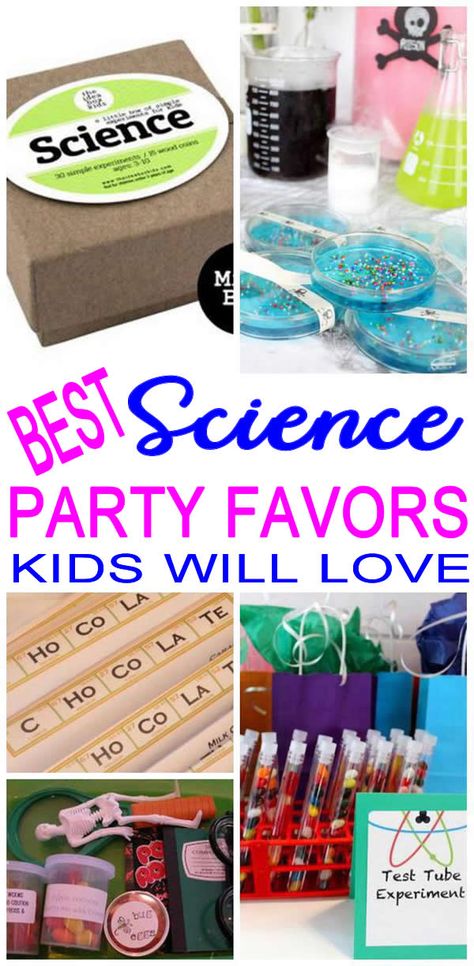 Science Party Favors! Coolest party favor ideas for a Science  theme party! Kids will love to take home any of these ideas from DIY, goodie bags, treat bags, party favor bags, candy and more. Find the BEST Science  party favor ideas for birthdays or any celebration. Science Party Food, Science Party Favors, Science Themed Party, Science Birthday Party Ideas, Teen Girl Birthday Party, Scientist Birthday Party, Mad Science Party, Scientist Birthday, Mad Scientist Party