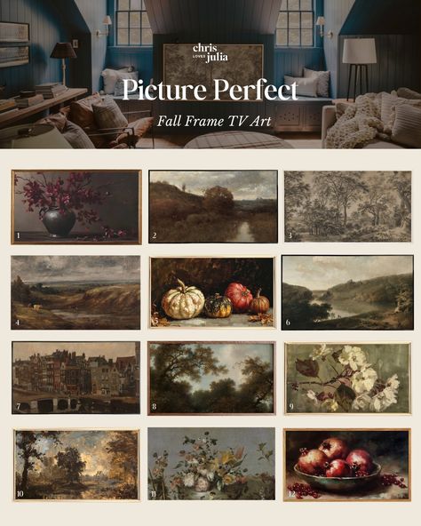 3 Tricks to Make Frame TV Art Look More Realistic - Chris Loves Julia Free Frame Tv Art, Still Life 2, Fall Frames, Breakfast Wraps, Chris Loves Julia, Pumpkin Pillows, Free Frames, House Gifts, Autumn Landscape