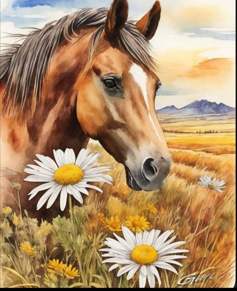 Horse Flowers, Painted Horses, Horse Diy, Animal Embroidery, Arte Animal, Horse Painting, Horse Art, Cross Stitch Art, Cross Stitch Kits