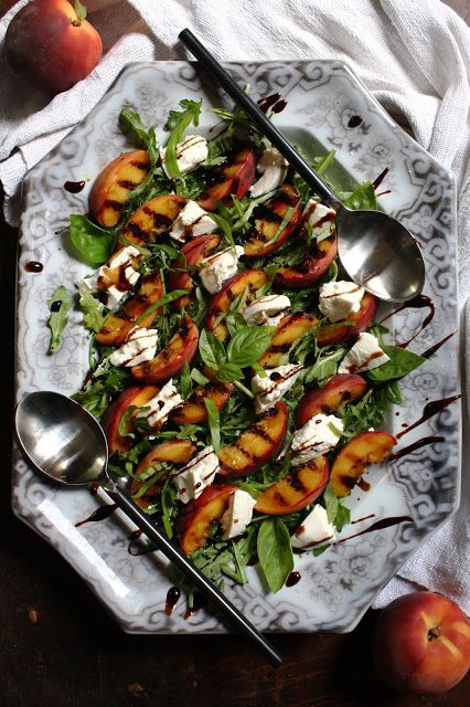 Peach Salad Recipes, Salad With Burrata, Peach Burrata, Balsamic Drizzle, Grilled Peach Salad, Burrata Salad, Mozzarella Salad, Peach Salad, Grilled Peaches