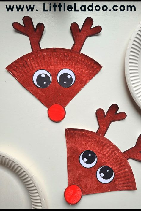 Paper plate Reindeer craft free template Paper Plate Reindeer, Handprint Plate, Diy Christmas Plate, Easy Paper Plate Crafts, Rudolph Crafts, Reindeer Crafts, Baby Christmas Crafts, Plate Crafts For Kids, Christmas Diy Kids