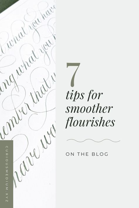 Struggling with shaky lines in calligraphy flourishes? Here are 7 tips for smoother lines: • Less hesitation, more confidence • Warm up your writing muscles • Move fingers, wrist and arm • Choose the right tools • Go faster (or slower) • Sit comfortably • Examine your emotions Read more in this blogpost! Hand Lettering Flourishes, Calligraphy Exercises, Calligraphy Flourishes, Calligraphy Flourishing, Calligraphy Tips, Flourish Calligraphy, Improve Your Handwriting, Copperplate Calligraphy, Alphabet Font