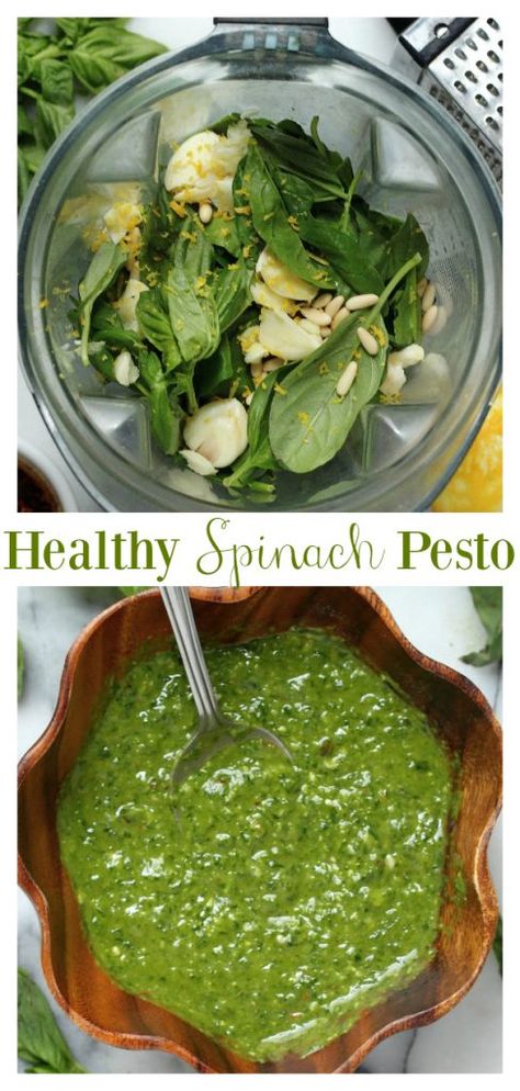 Spinach Pesto Vegan, Spinach Recipes No Dairy, No Basil Pesto, Pesto With Spinach, Healthy Pesto Sauce, Spinach Pesto Recipe, Spinach Basil Pesto, Pesto Recipes, Pesto Vegan